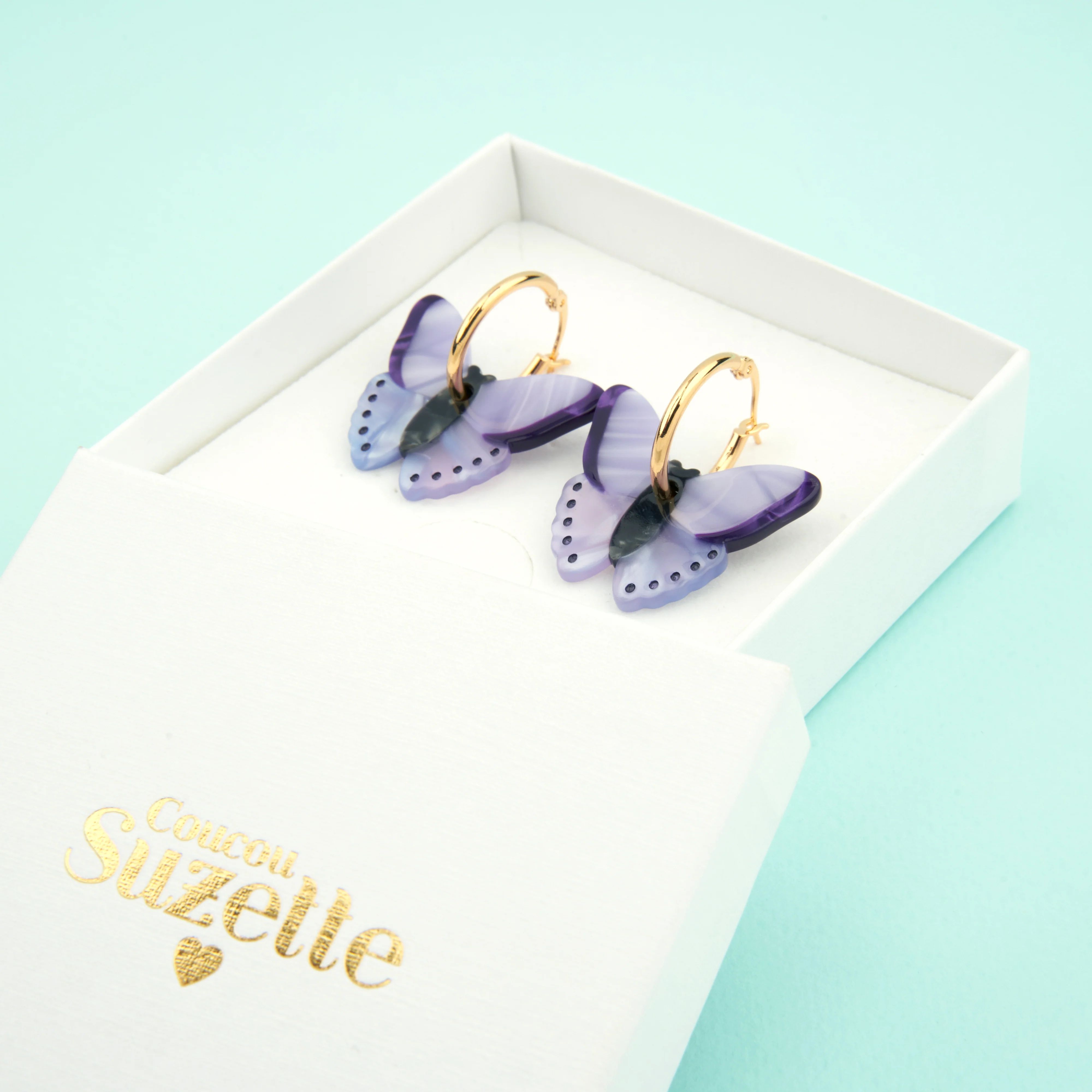 Boucles d'oreilles Papillon Mauve - Image 4